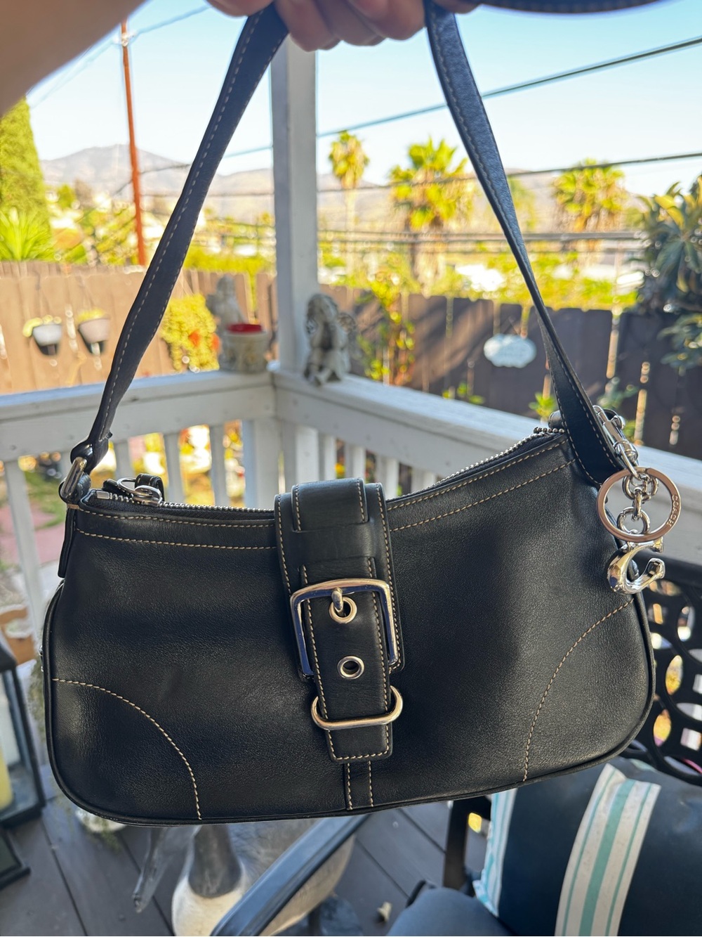 Vintage Coach Black Leather Crossbody with Buckle Detail